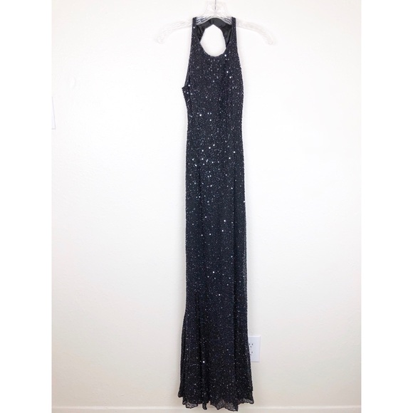 Scala 100% Silk Beaded Maxi Backless Dress Gown XS‎